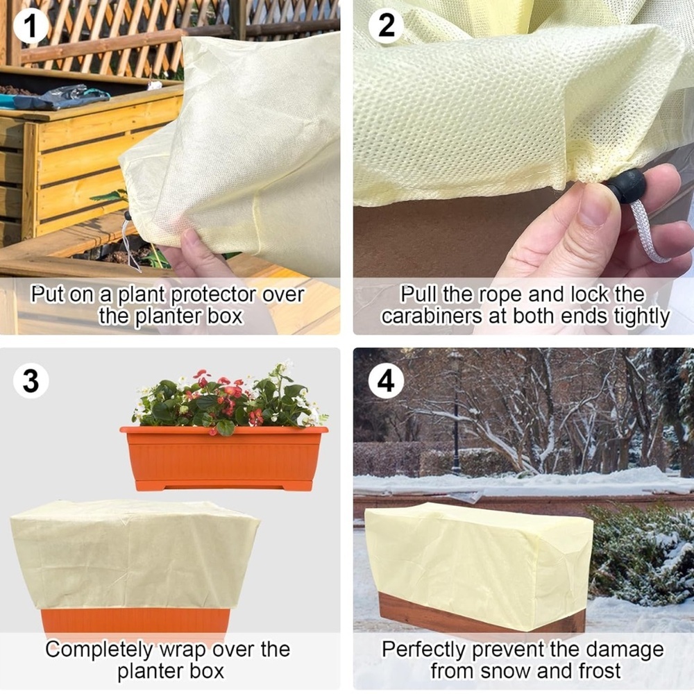 Rectangular Planter Box Cover Freeze Protection with Drawstring 2 Pieces NEW